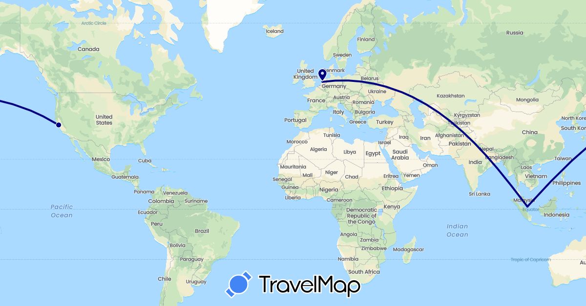 TravelMap itinerary: driving in Netherlands, Singapore, United States (Asia, Europe, North America)